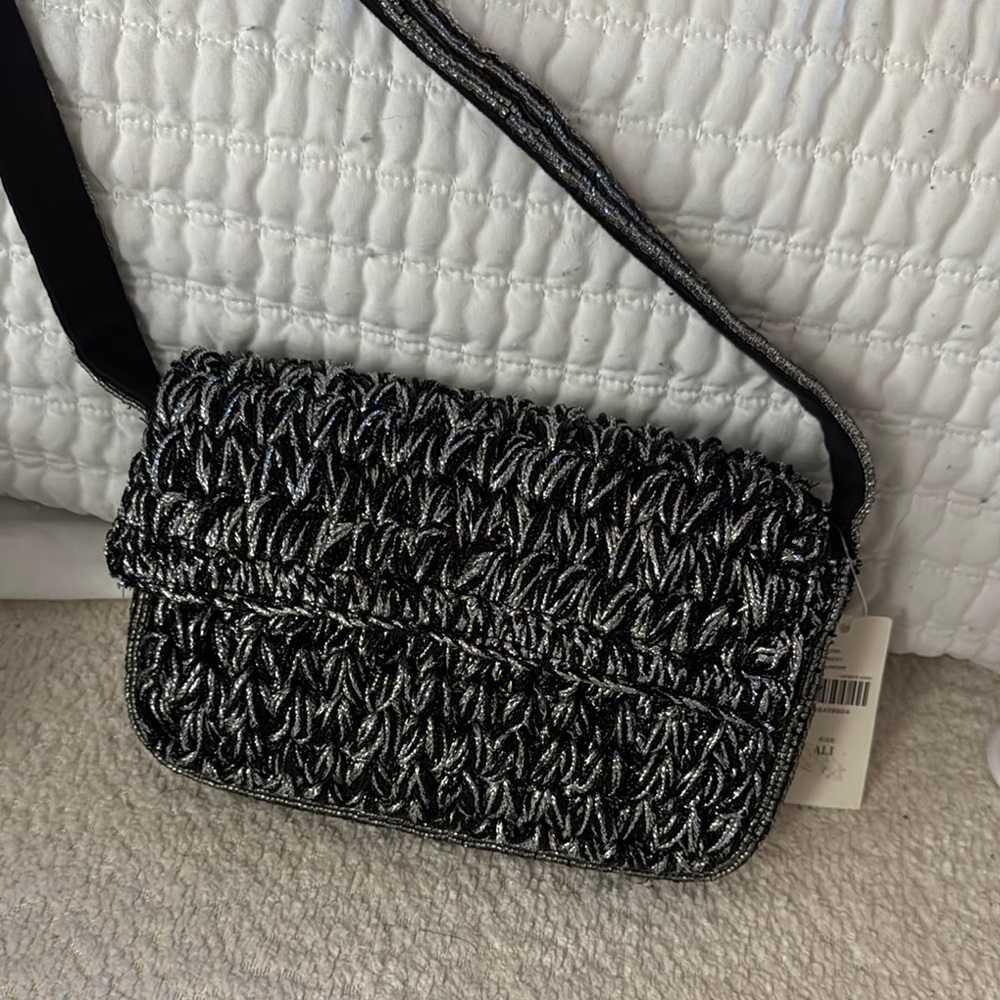 Anthropologie Black and Silver Crossbody Bag